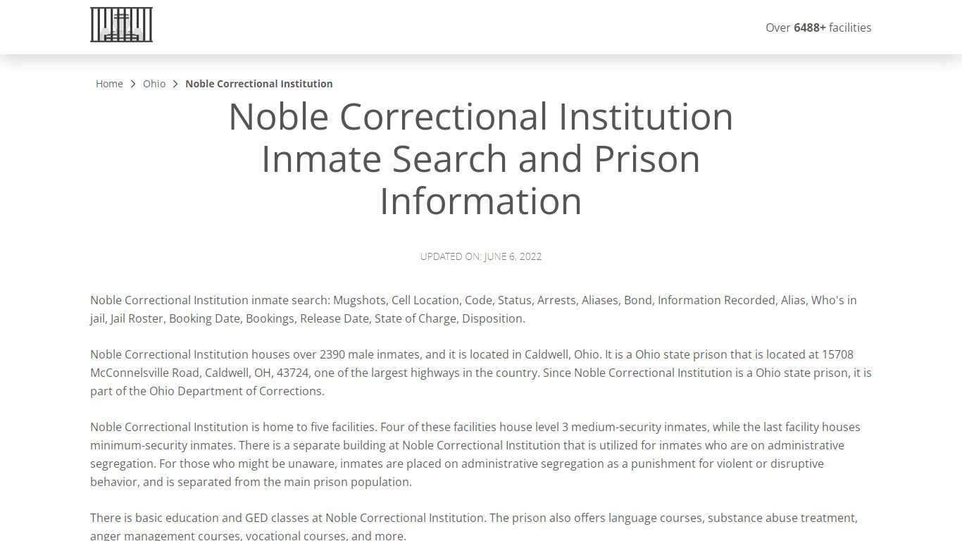 Noble Correctional Institution Inmate Search, Visitation ...